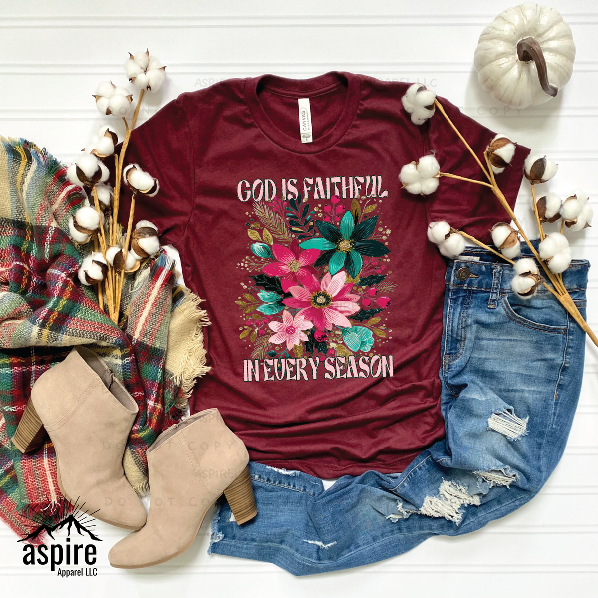 God Is Faithful in Every Season Floral T-Shirt | Christian Faith Shirt | Heather Cardinal